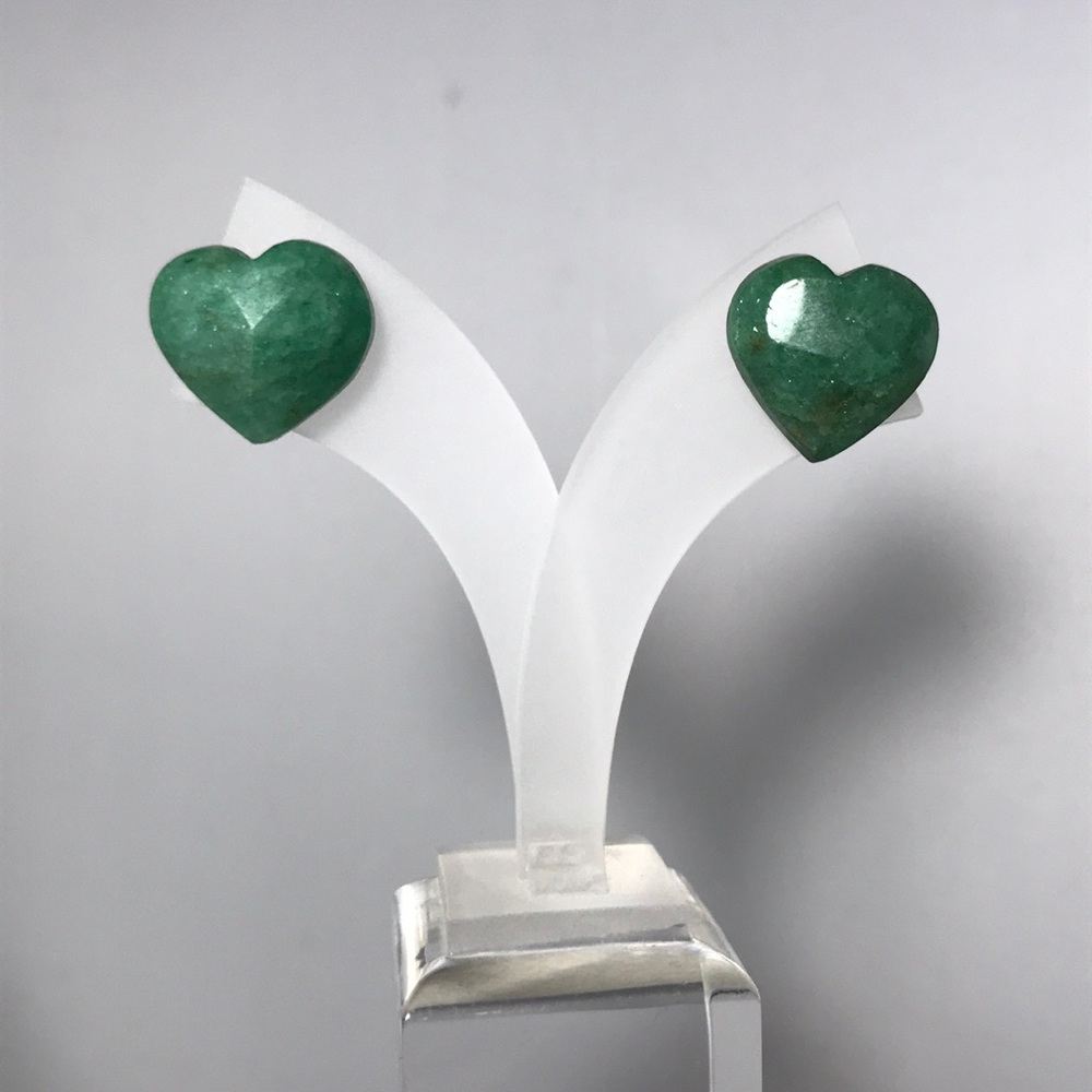 GENUINE VINTAGE NATURAL  EMERALD HEART 💚 EARRINGS